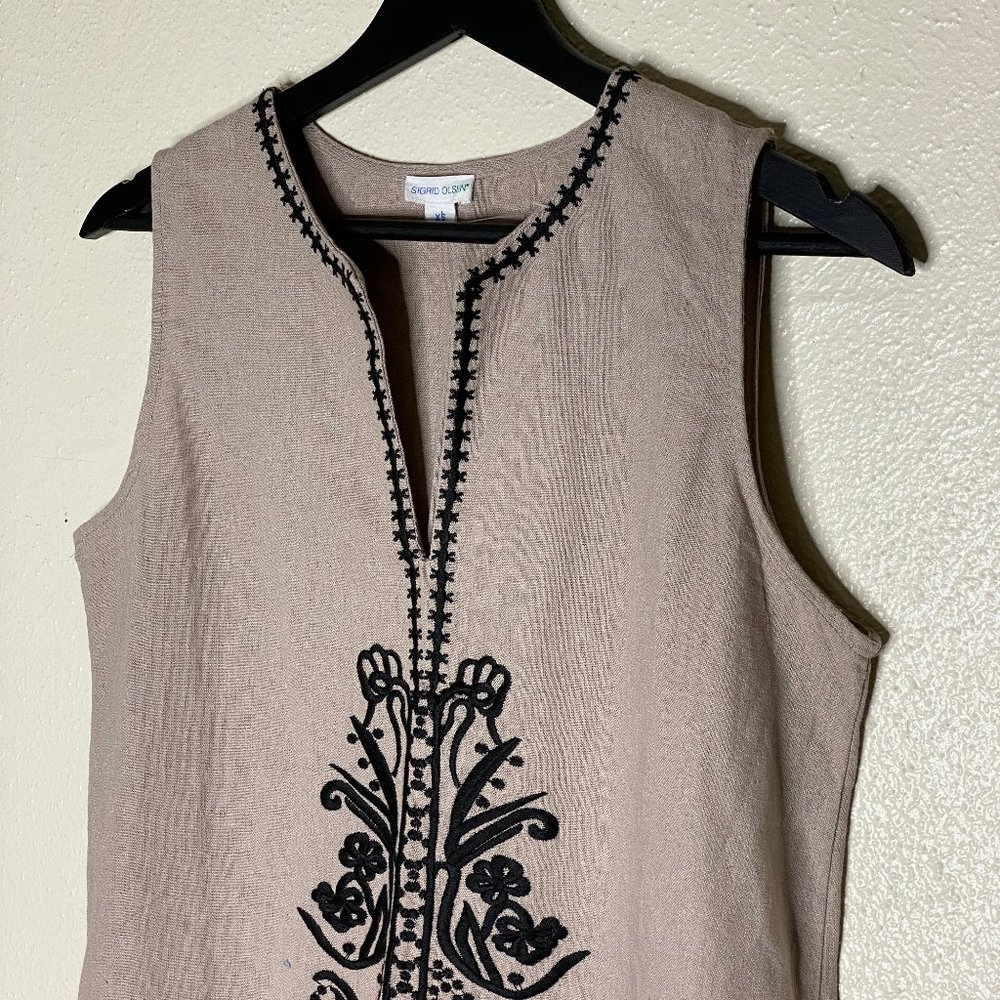 Sigrid Olsen Sleeveless Embroidered A-Line Linen … - image 2